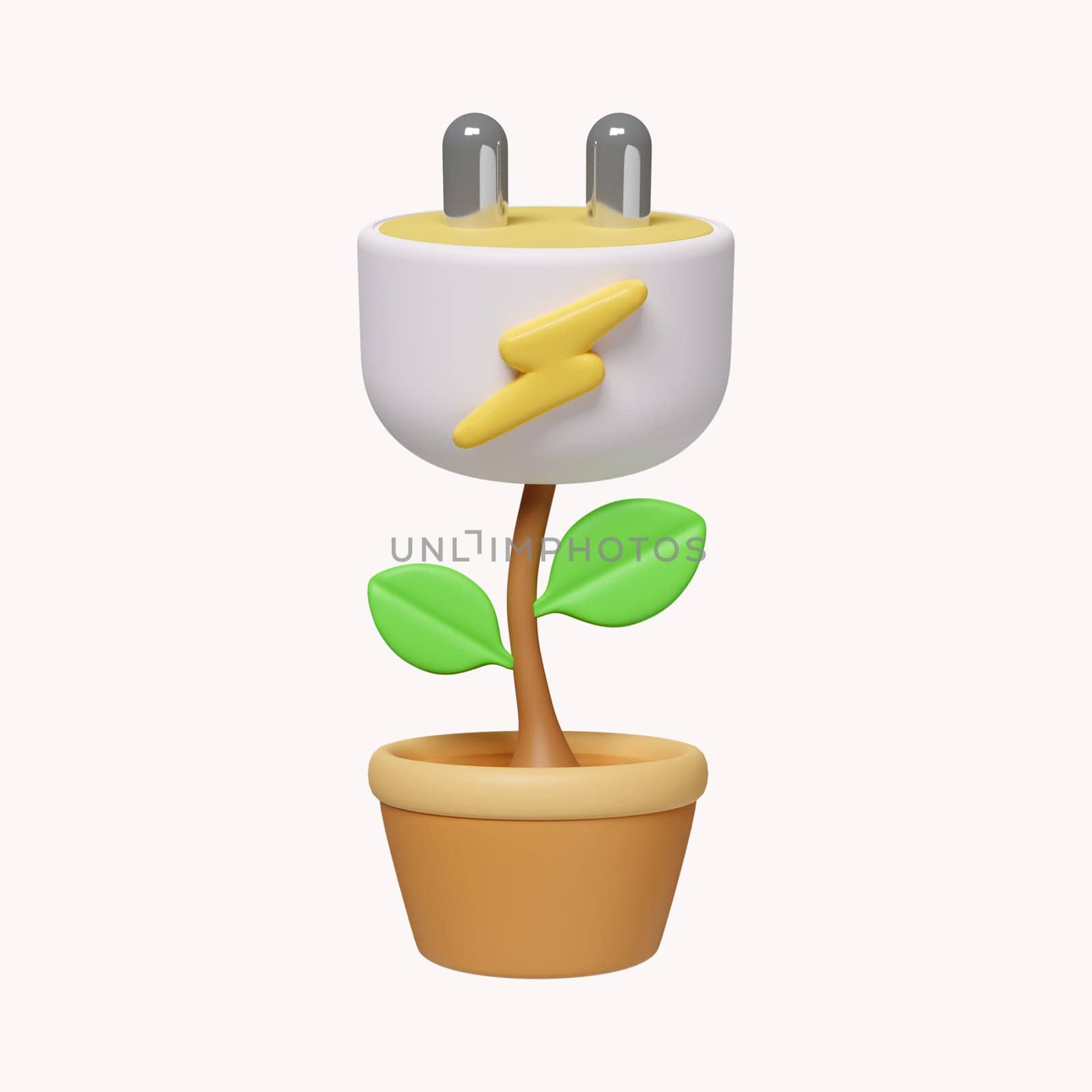 3d Eco plug line Environmentally friendly sources of energy. icon isolated on white background. 3d rendering illustration. Clipping path..