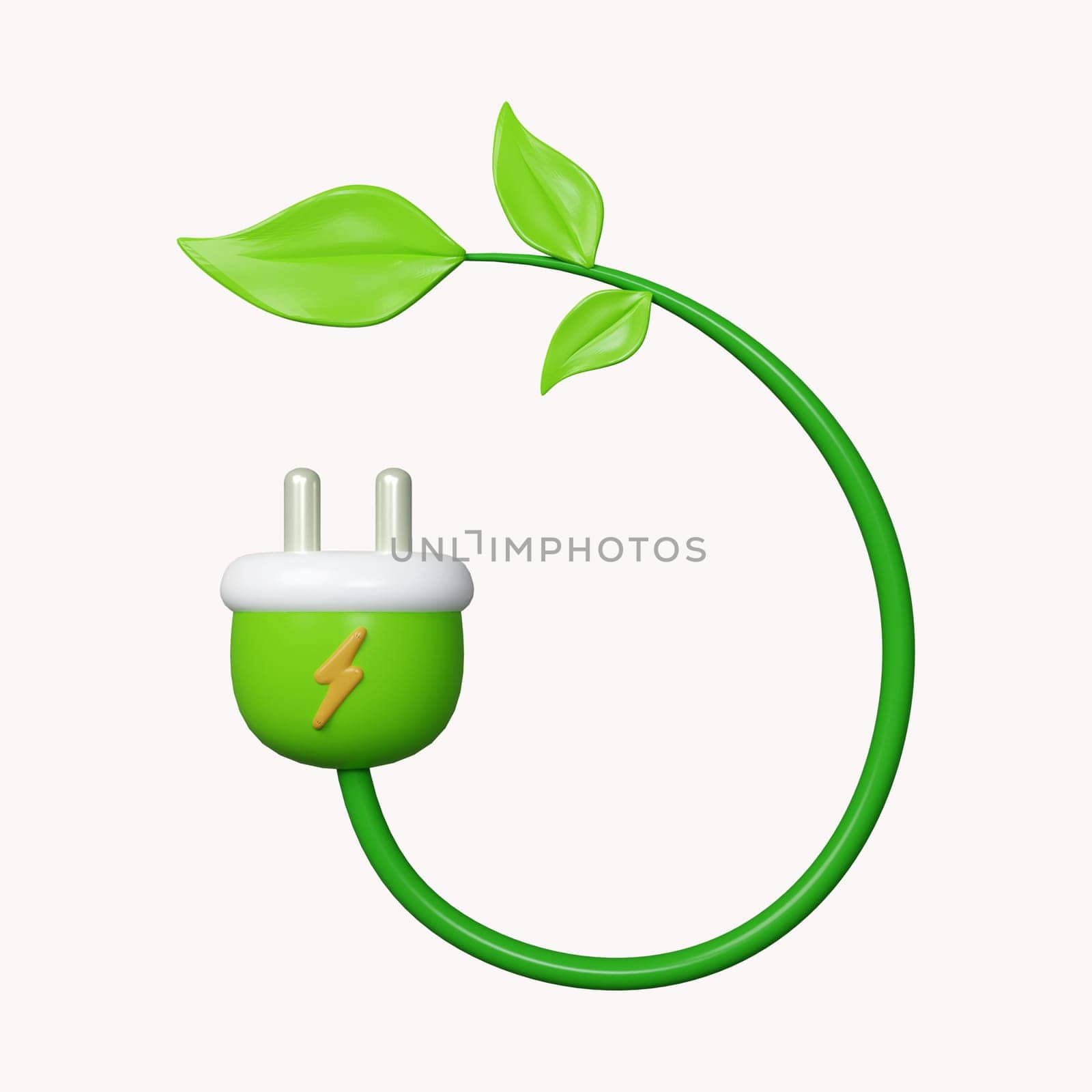 3d Eco plug line Environmentally friendly sources of energy. icon isolated on white background. 3d rendering illustration. Clipping path..