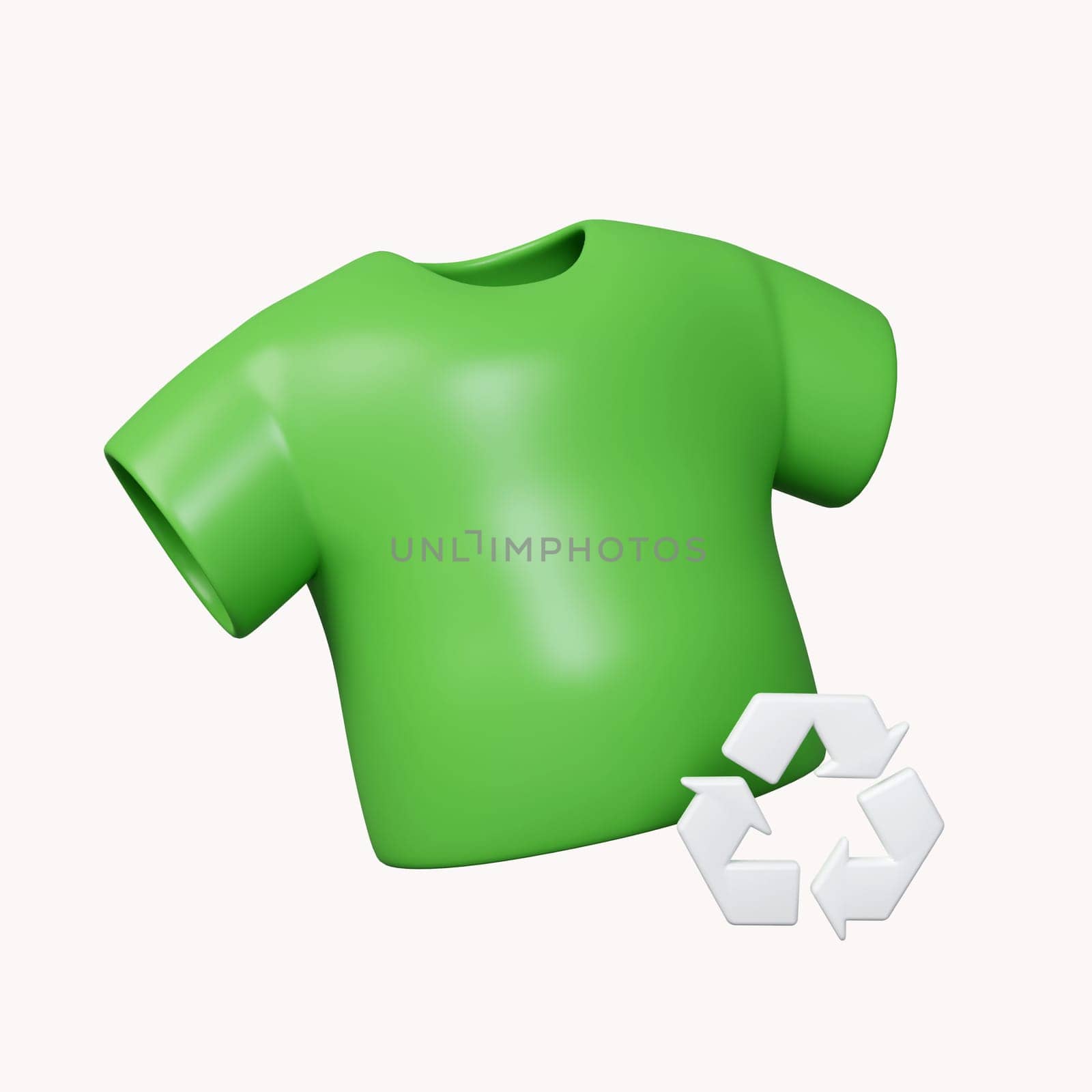 3d Environmentally friendly concept. t-shirt with recycle sign. Clothing recycling and sustainable fashion concept. icon isolated on white background. 3d rendering illustration. Clipping path. by meepiangraphic