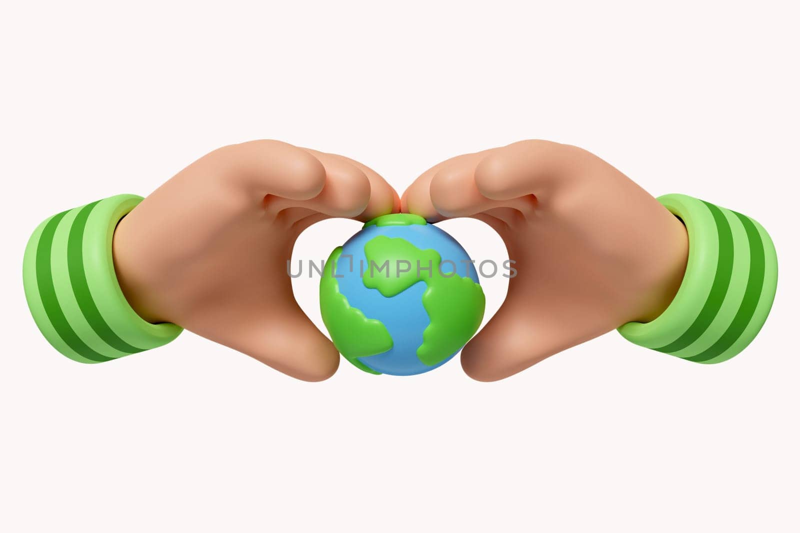 3d heart hand and earth. Save Earth. Save Environment Concept. icon isolated on white background. 3d rendering illustration. Clipping path..