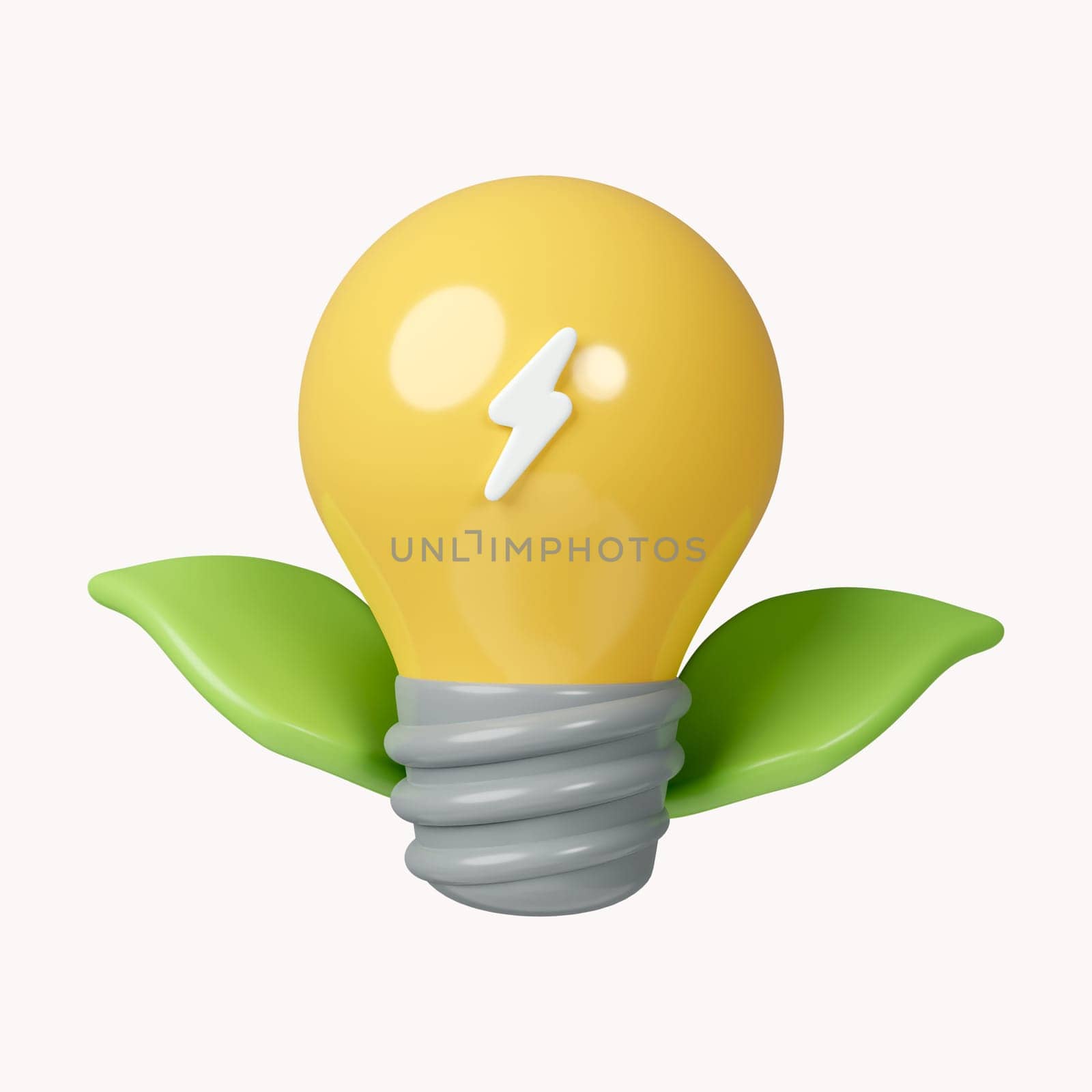 3d Eco energy. Ecology friendly concept. Light bulb with leaves. icon isolated on white background. 3d rendering illustration. Clipping path..