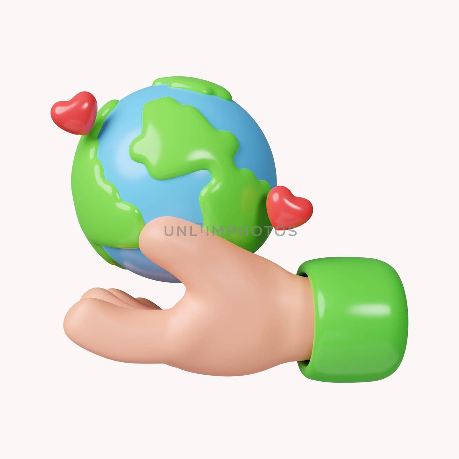 3d Human hands holding global. Green Planet in Your Hands. Save Earth. Environment Concept. icon isolated on white background. 3d rendering illustration. Clipping path..