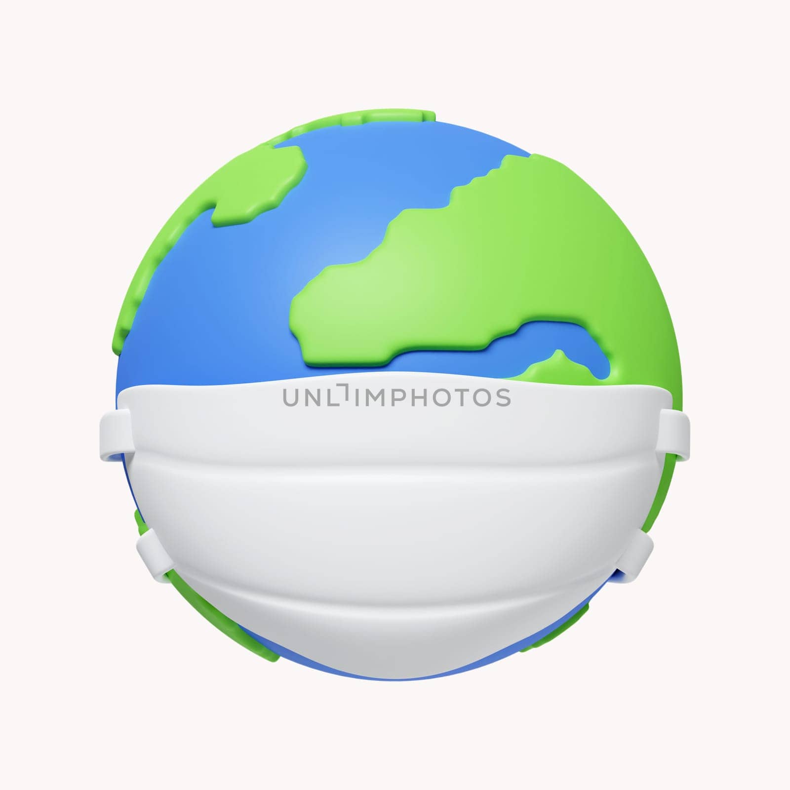 3d Earth With Surgical Mask. globe polluted concept. icon isolated on white background. 3d rendering illustration. Clipping path..