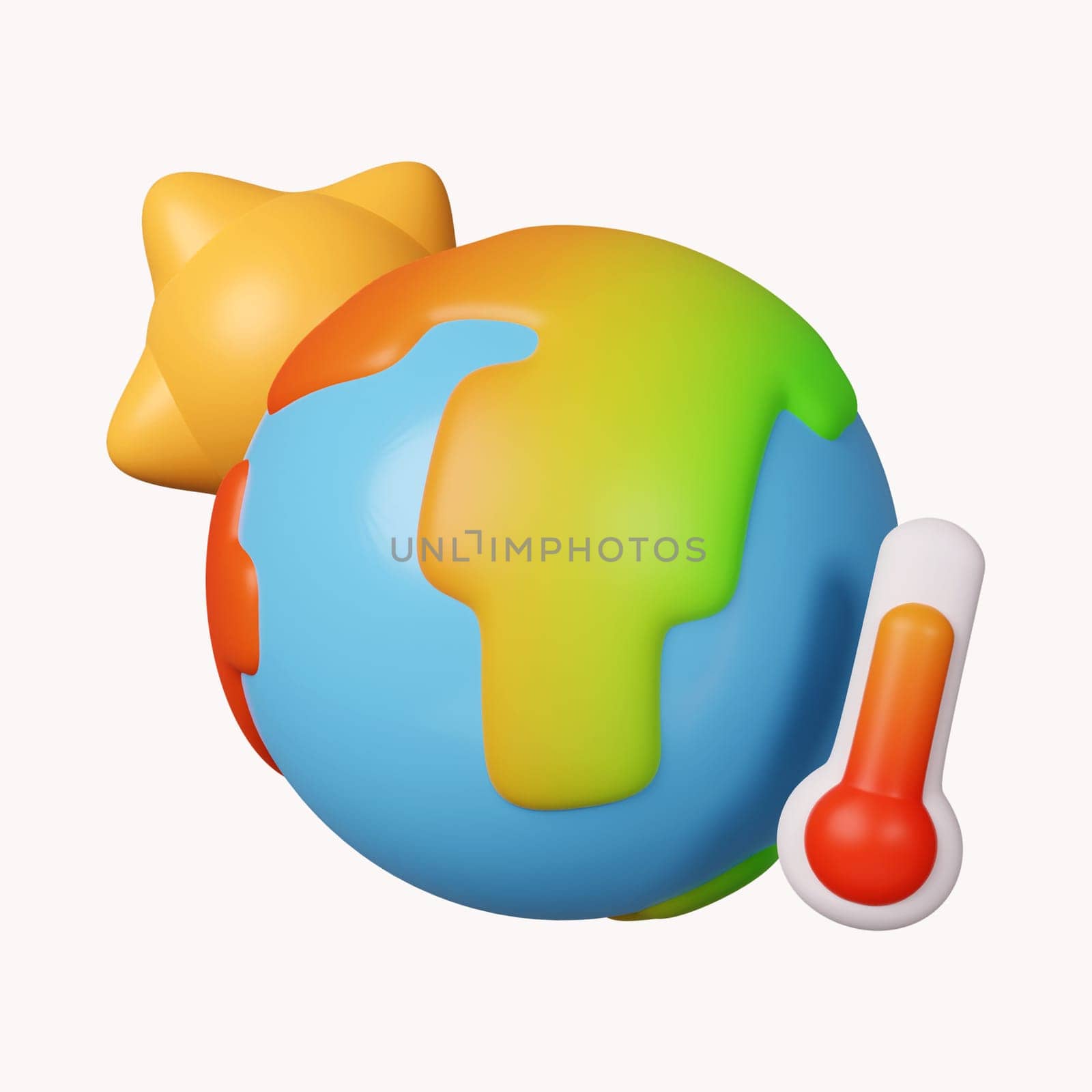 3d Global warning with thermometer. greenhouse effect. heat wave. icon isolated on white background. 3d rendering illustration. Clipping path..