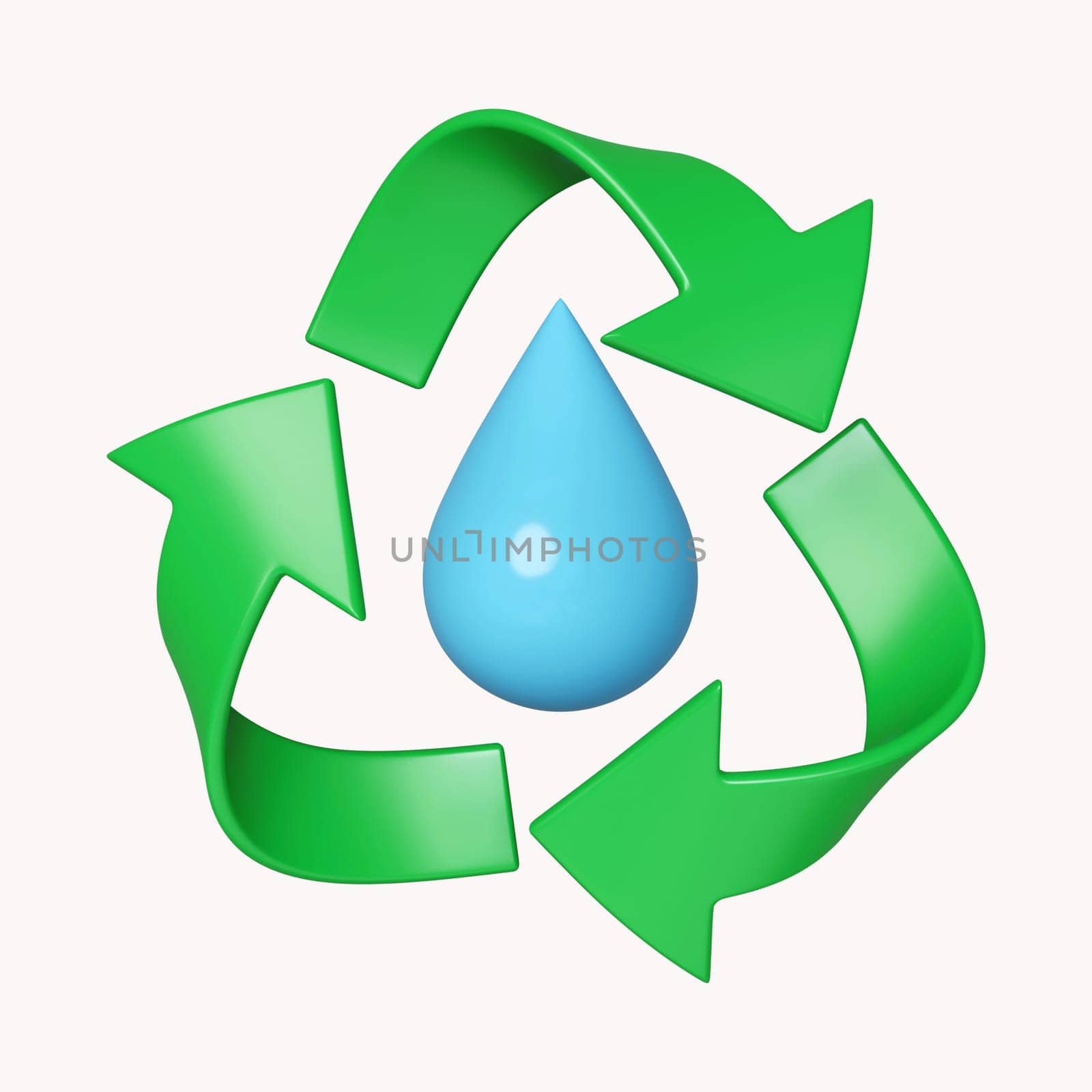 3d water recycle. Renewable natural resource, water recycling, ecology concept. icon isolated on white background. 3d rendering illustration. Clipping path..