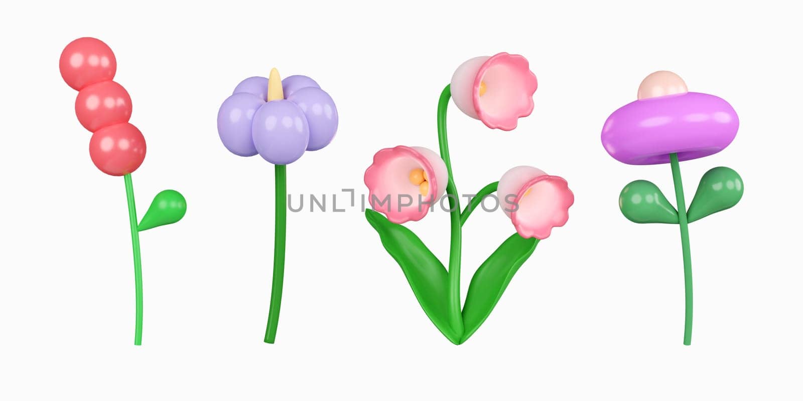 3d colorful flower set. icon isolated on white background. 3d rendering illustration. Clipping path. by meepiangraphic