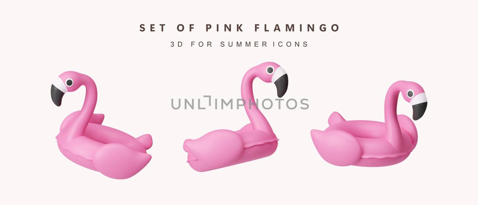 3d Set of pink flamingo float icon for summer vacation concept. icon isolated on white background. 3d rendering illustration. Clipping path..