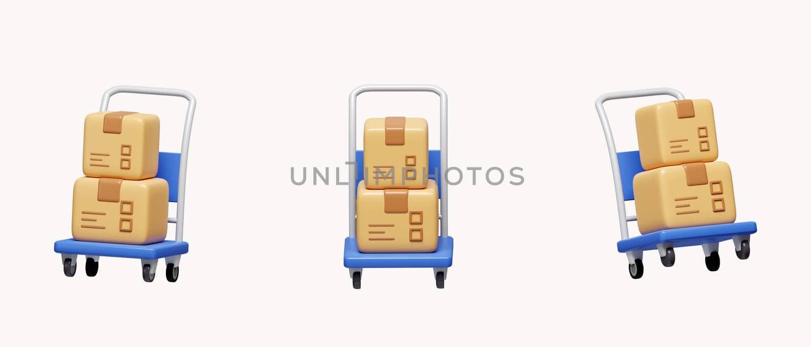 3d set of box transport trolley. for shopping online concept. icon isolated on white background. 3d rendering illustration. Clipping path. by meepiangraphic