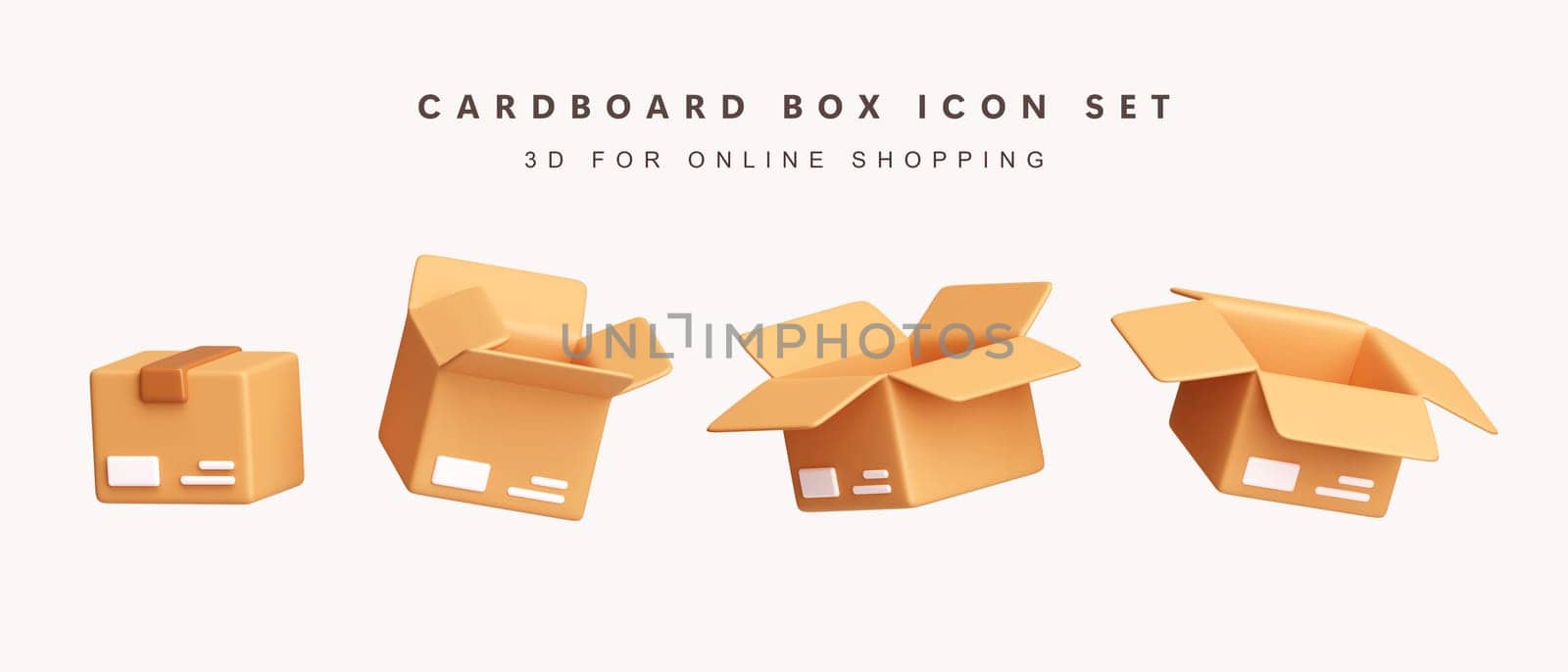 3d Set of cardboards box for shopping online concept. icon isolated on white background. 3d rendering illustration. Clipping path..