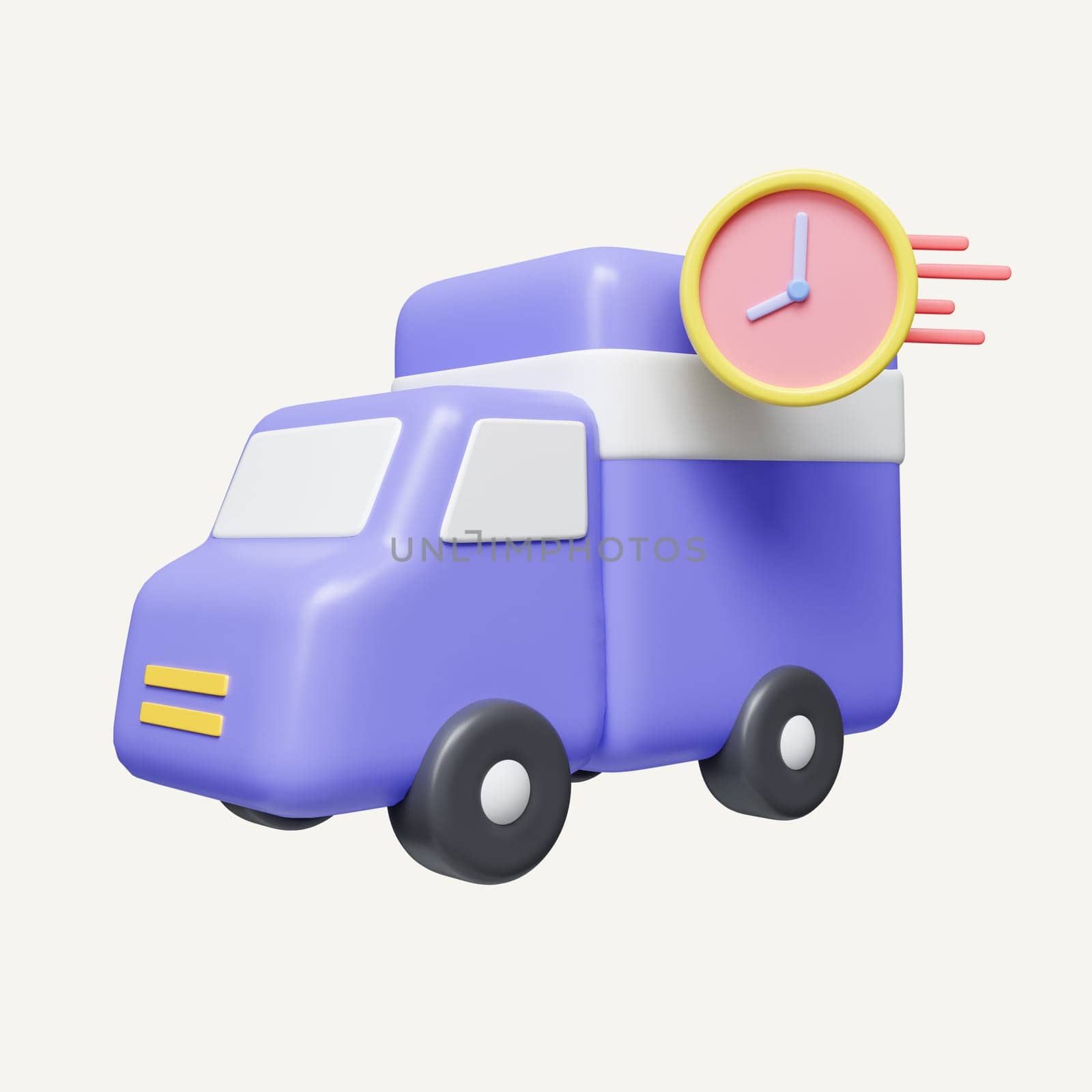 3d fast delivery concept. delivery truck with clock icon and fast icon. quick delivery service. icon isolated on white background. 3d rendering illustration. Clipping path. by meepiangraphic