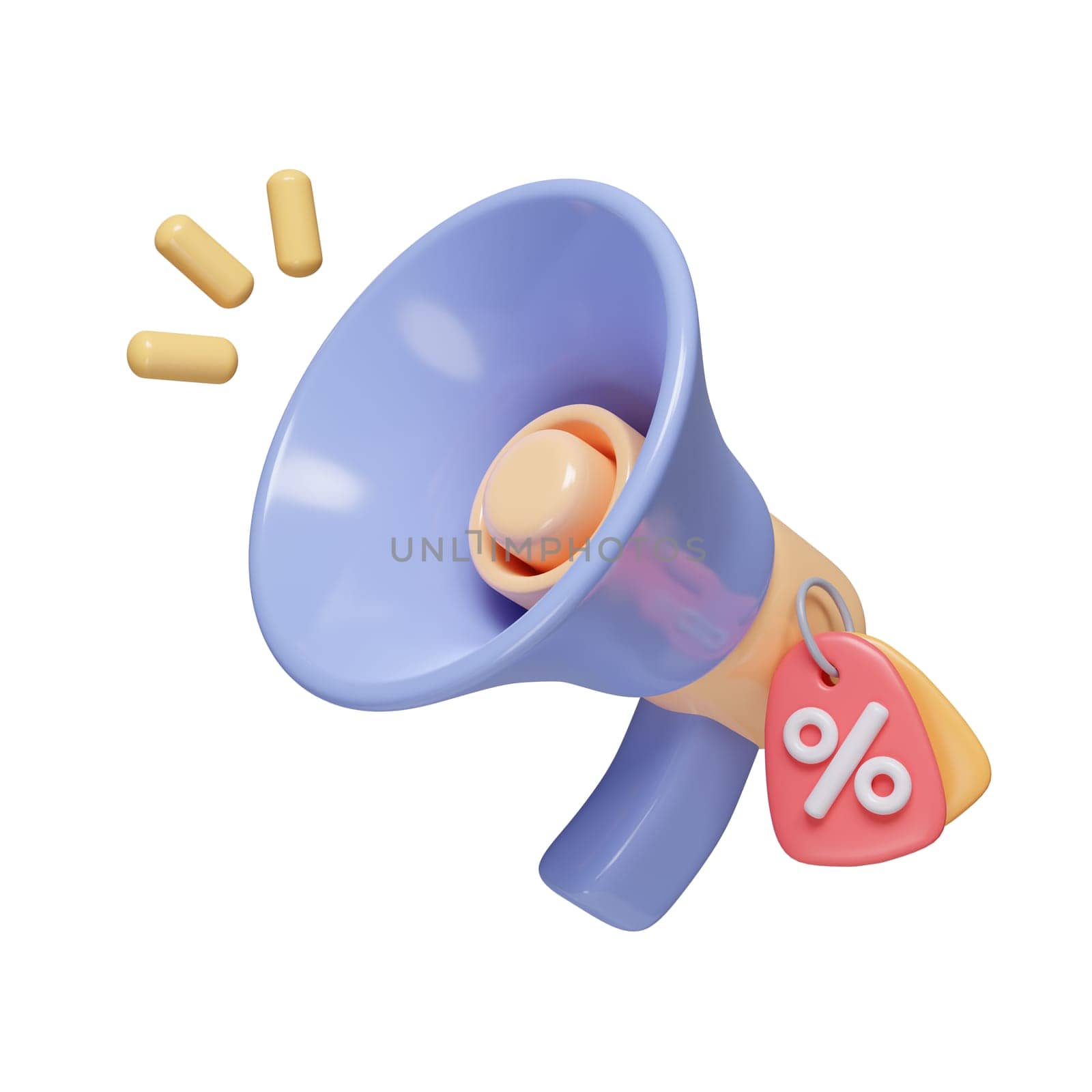 3d Coupon with megaphone and a percentage sign. Concept of shopping, discount and sales. icon isolated on white background. 3d rendering illustration. Clipping path. by meepiangraphic