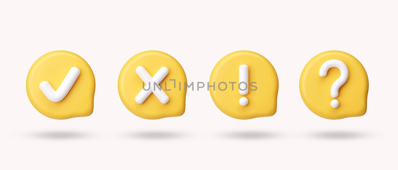 3d multiply, check mark, question, attention. icon isolated on white background. 3d rendering illustration. Clipping path..