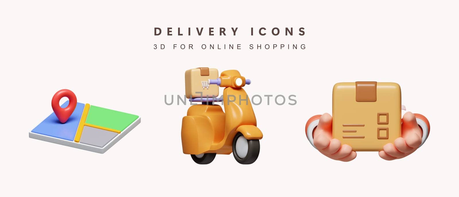 3d Set of delivery for shopping online concept. icon isolated on white background. 3d rendering illustration. Clipping path. by meepiangraphic