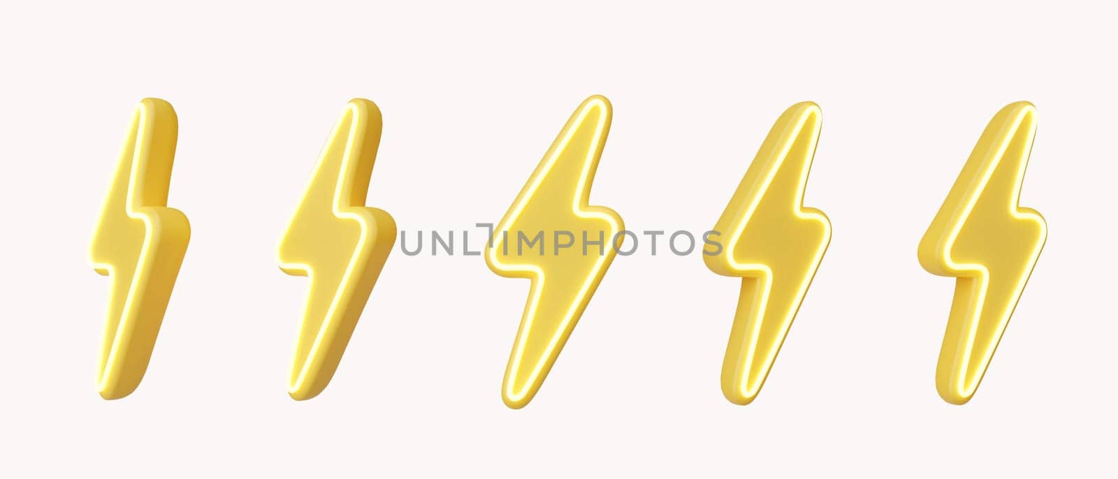 3d collection thunder and bolt lighting flash. set flash sale element. icon isolated on white background. 3d rendering illustration. Clipping path..