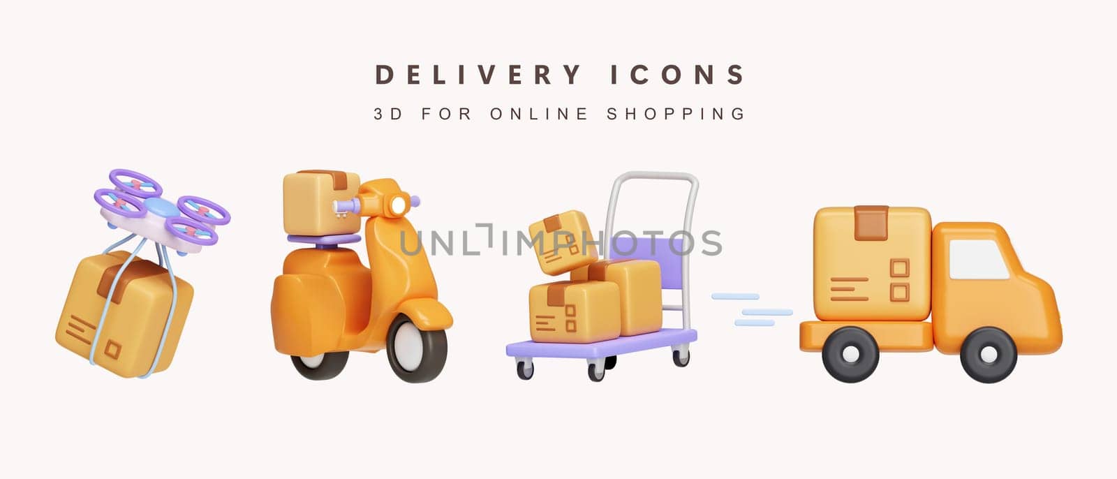 3d Set of delivery for shopping online concept. icon isolated on white background. 3d rendering illustration. Clipping path. by meepiangraphic