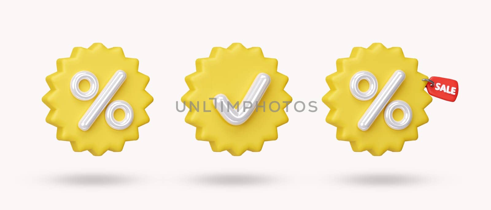 3d Set of yellow coupon discount for shopping online concept. icon isolated on white background. 3d rendering illustration. Clipping path..