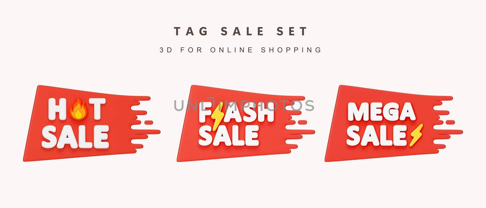 3d Set of tag sale for shopping online concept. icon isolated on white background. 3d rendering illustration. Clipping path..