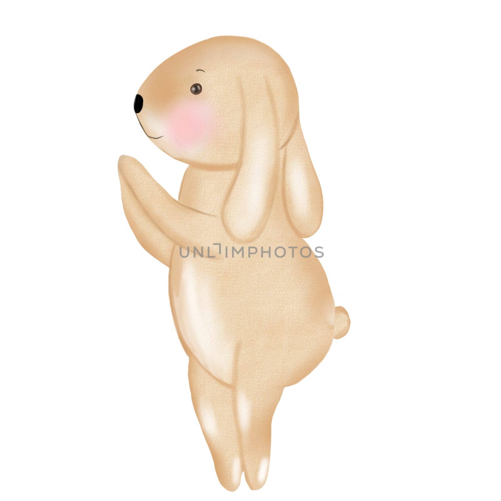 Watercolor illustration of a cute bunny isolate on a white background. Pretty Rabbit for designing postcards and children's cards. Hand drawing. High quality photo