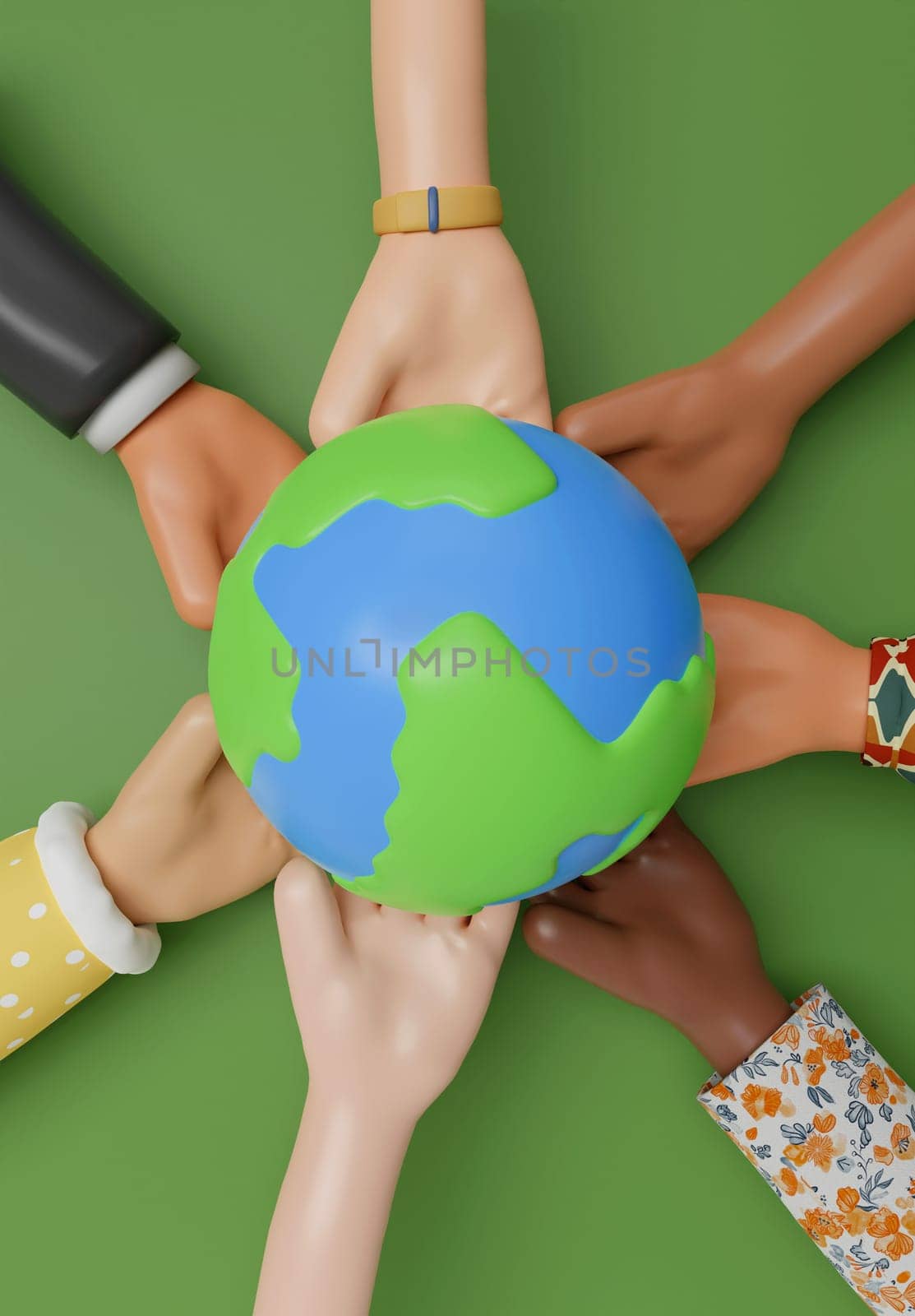 3d holding in hand with global connection concept. holding in hand with global connection concept on a green background. 3d rendering illustration. by meepiangraphic