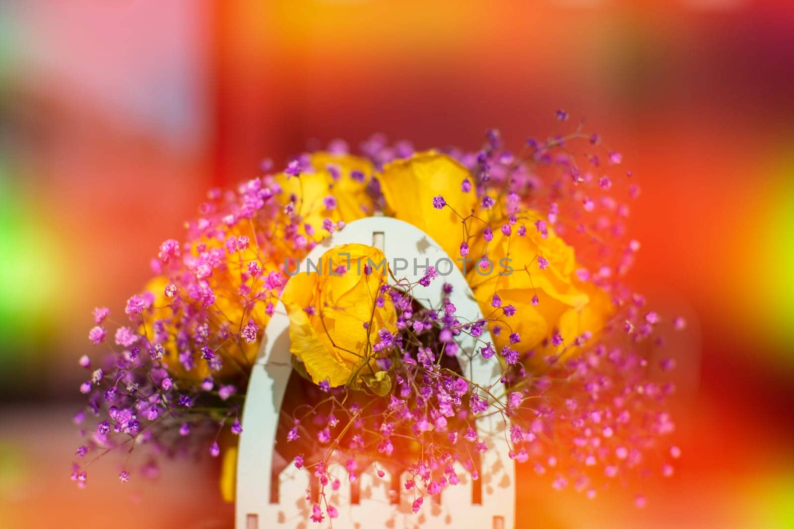Bouquet of artificial flowers in orange-yellow gradient. by Sviatlana