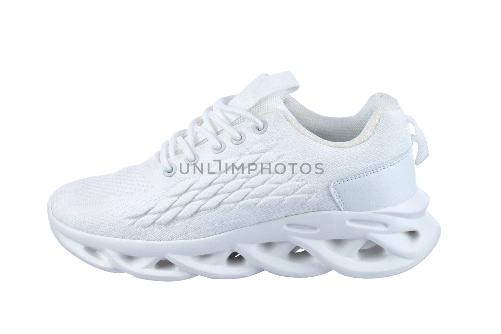 White sneaker with textured ribbed sole. by Sviatlana