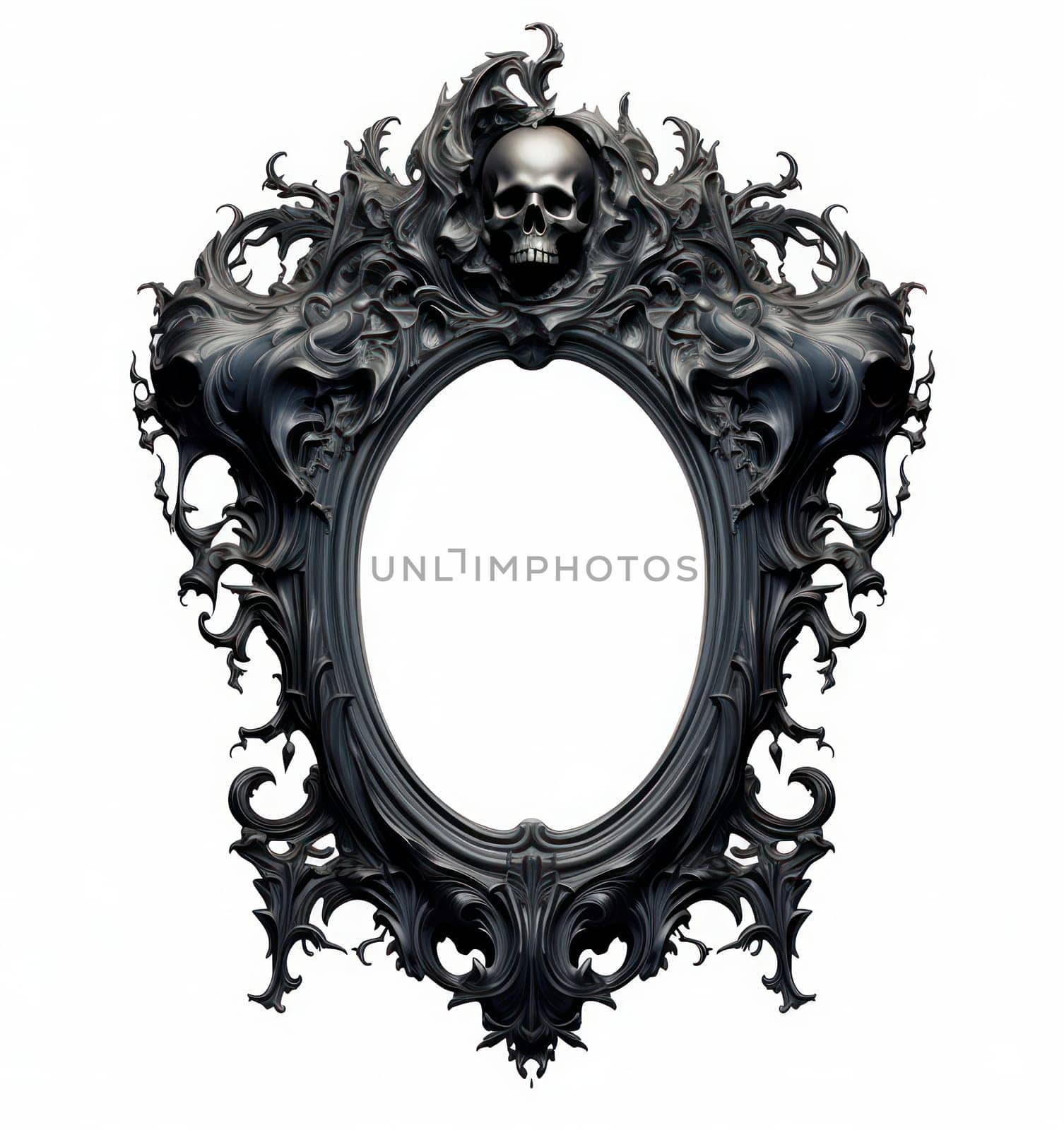 Baroque Elegance: Victorian Vintage Mirror, Ornate Frame, and Decorative Floral Patterns on White Background