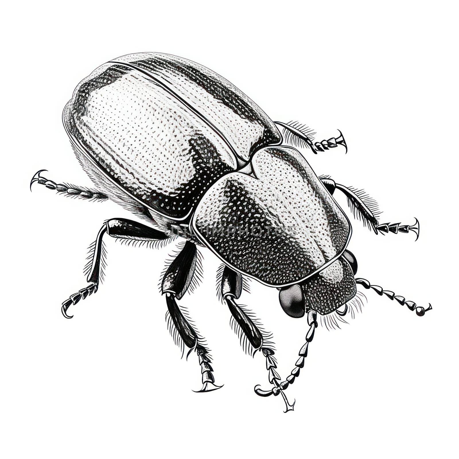 Isolated White Beetle: An Intricate Illustration of a Small, Predatory Insect with Elegant Antennae on a Vintage Engraving-Style Background by Vichizh