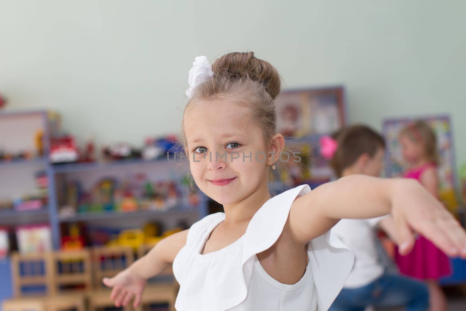 Belarus, Gomel, May 29, 2018. The kindergarten is central. Open Day.Pre-school girl