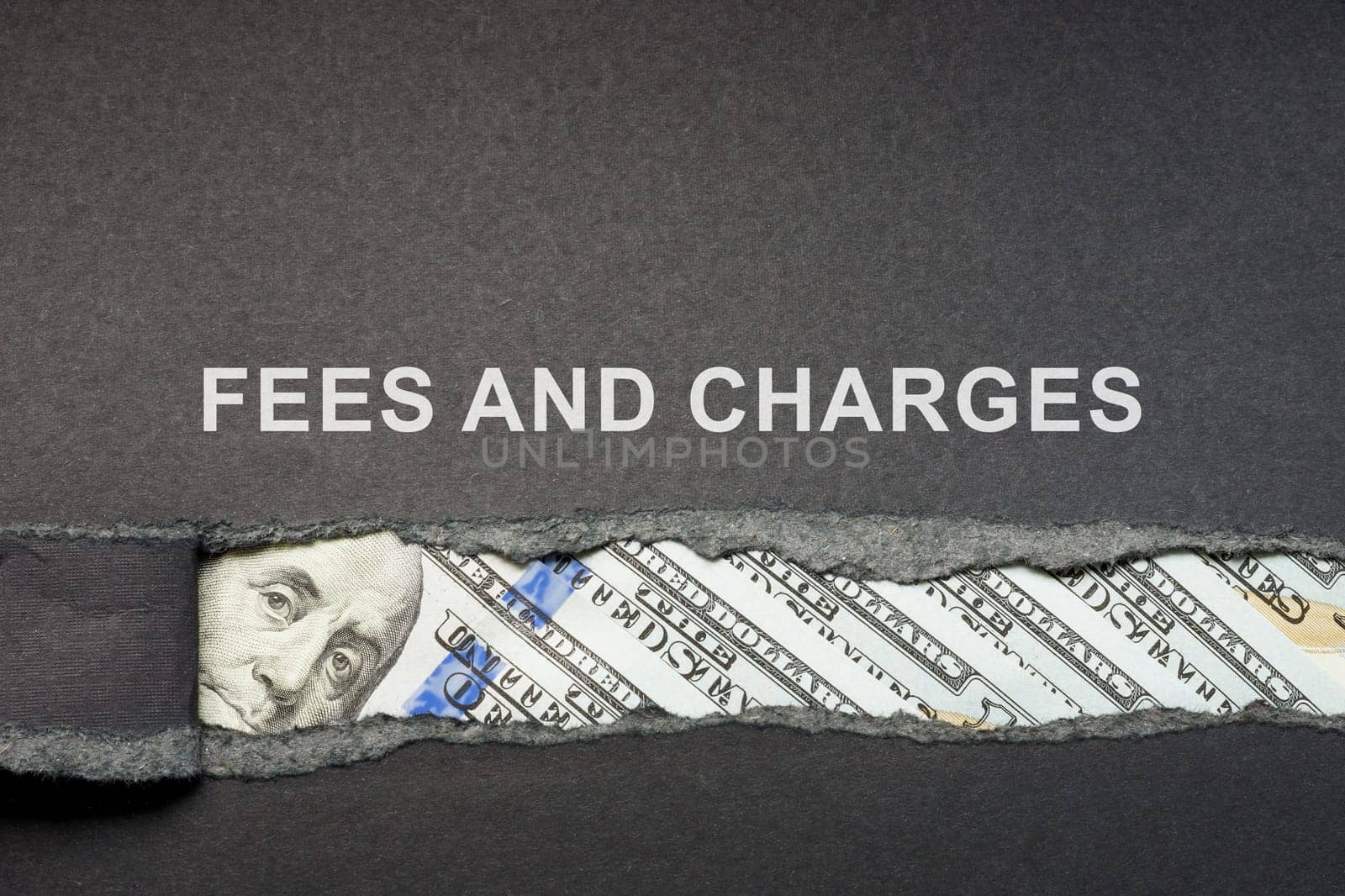 Fees and charges concept. Inscription and torn piece of paper.