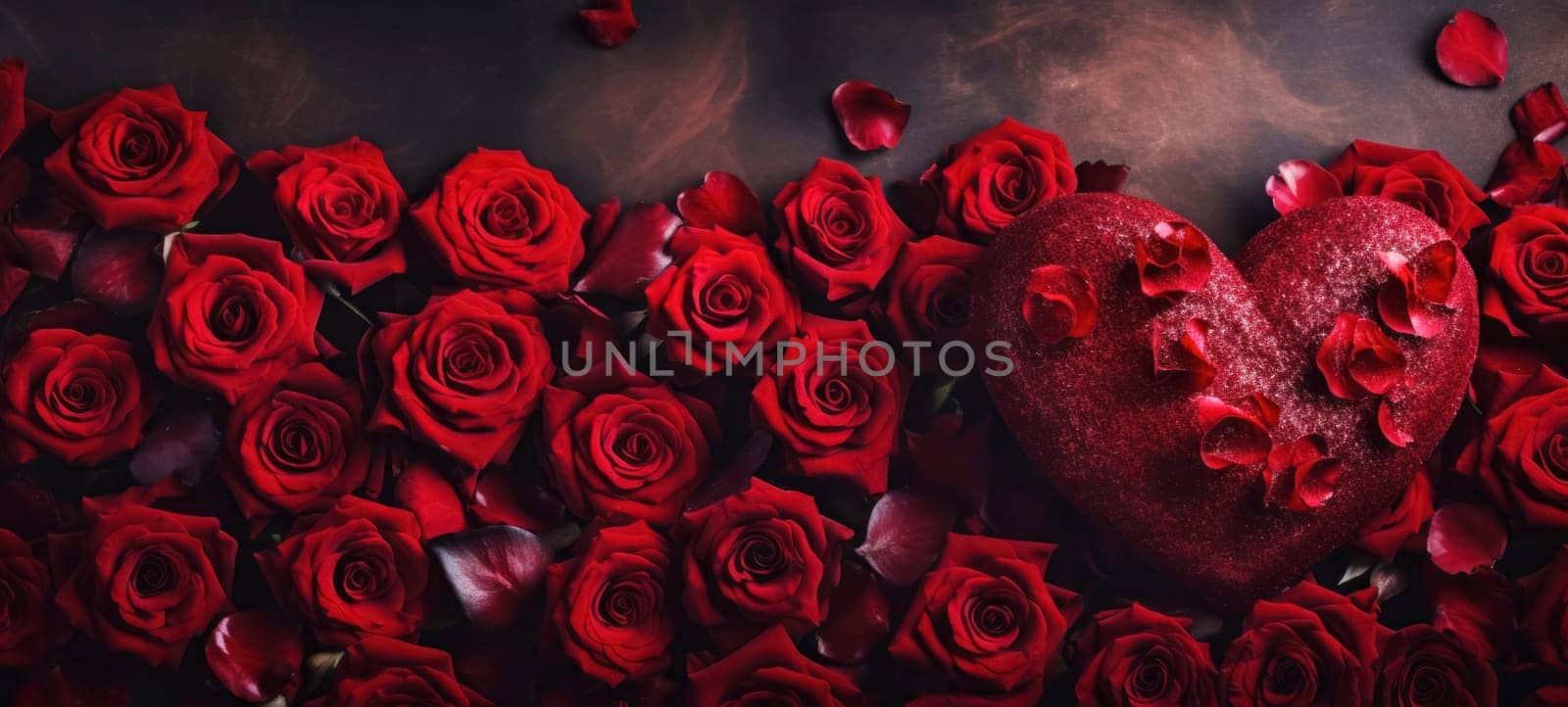 Roses Bouquet and Hearts background. Valentine's Day or wedding background.