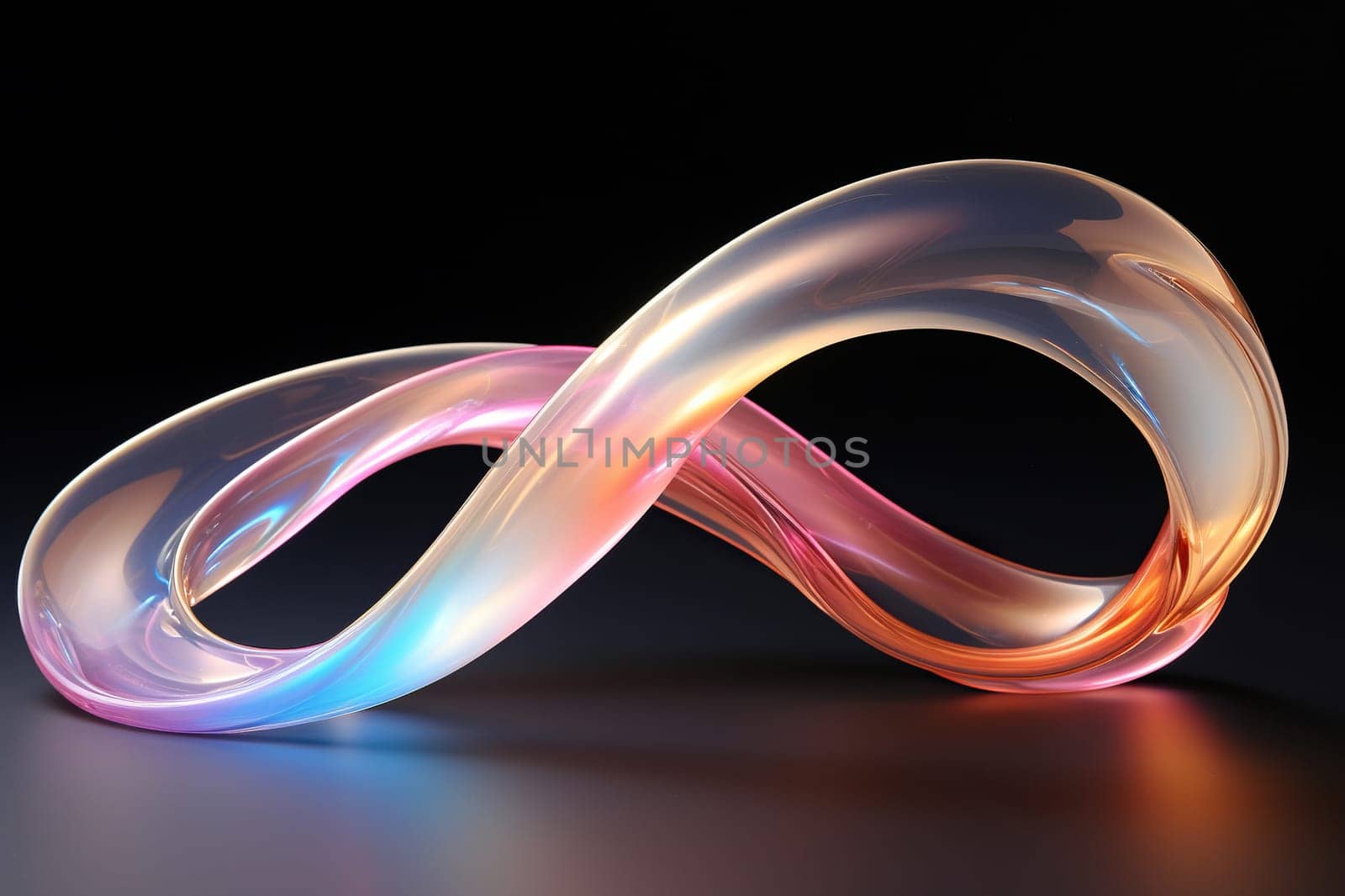 Liquid mother-of-pearl infinity sign on a dark background.