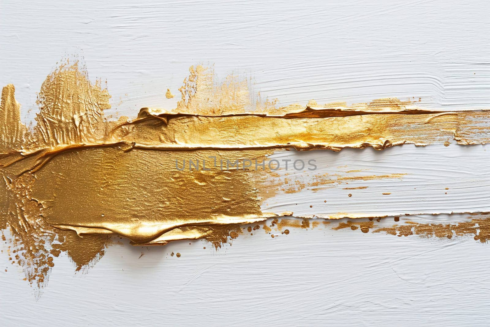 Elegant abstract painting with luxurious golden strokes on white canvas, creating striking contrast and texture, ideal for high-end decor, sophisticated branding or contemporary covers. Generative AI