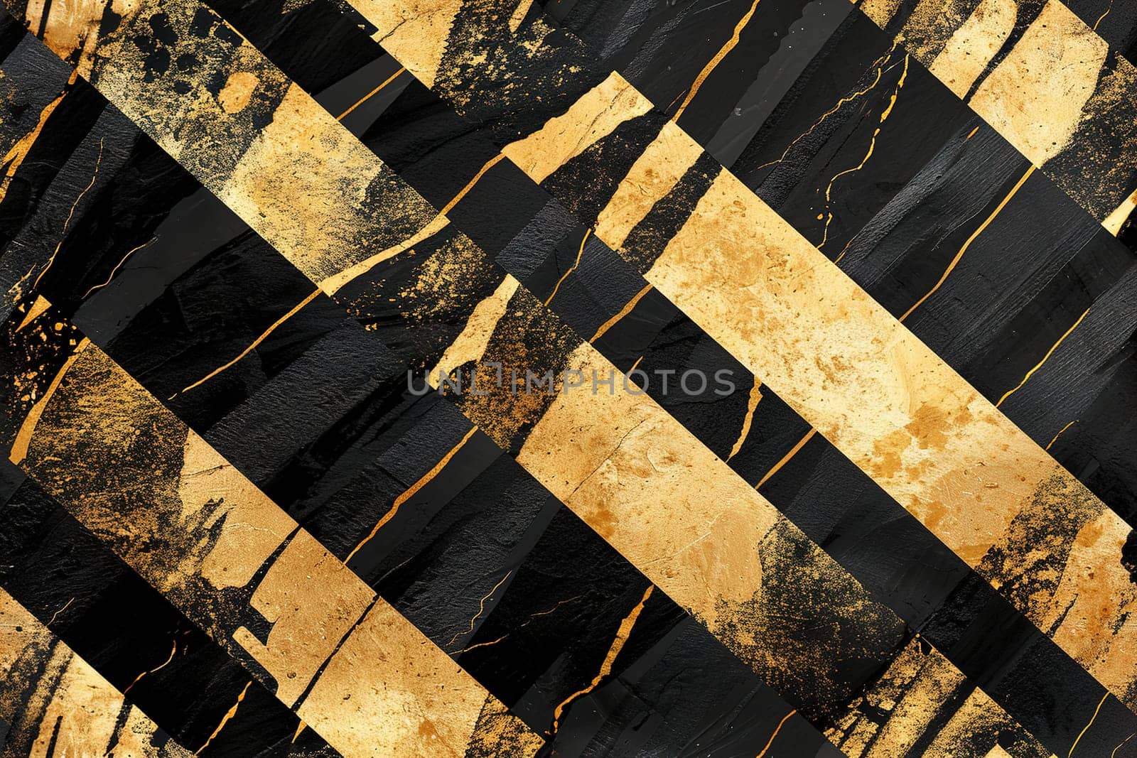 A luxurious black and gold diagonal striped design with distressed texture, perfect for creating high-end fashion graphics, bold home decor, or impactful branding materials. Generative AI