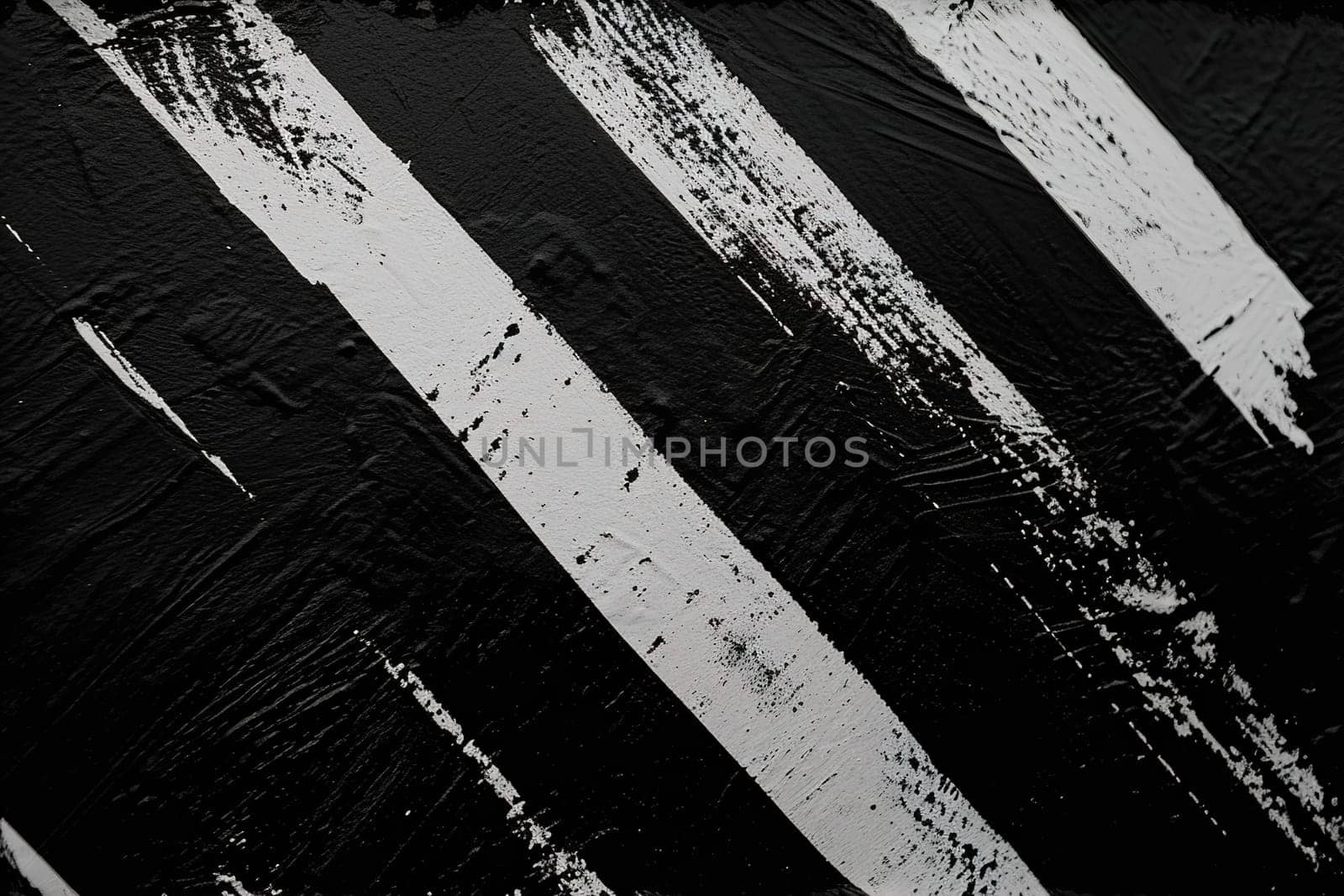 Striking black and white brushstroke textures on canvas, ideal for bold graphic visuals, artistic web design, or statement interior decorations that convey sense of drama and contrast. Generative AI