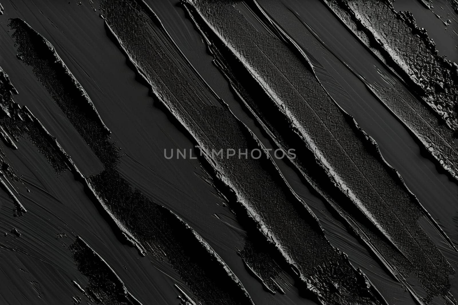 Abstract textured black paint strokes on a matte surface create a bold, monochromatic piece, suitable for modern art collections, edgy graphic designs, or striking interior accents. Generative AI