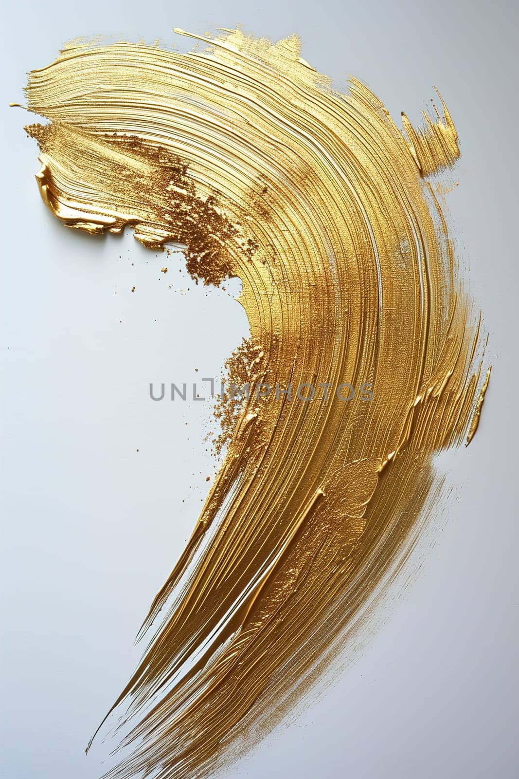 A dynamic golden brushstroke on a white backdrop exudes luxury and artistic flair, ideal for high-end design projects, sophisticated branding, or impactful art prints. Generative AI