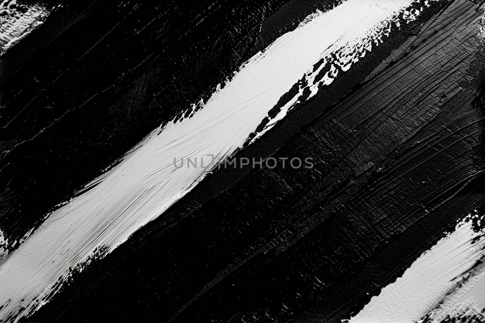 Striking black and white brushstroke textures on canvas, ideal for bold graphic visuals, artistic web design, or statement interior decorations that convey sense of drama and contrast. Generative AI. by creativebird