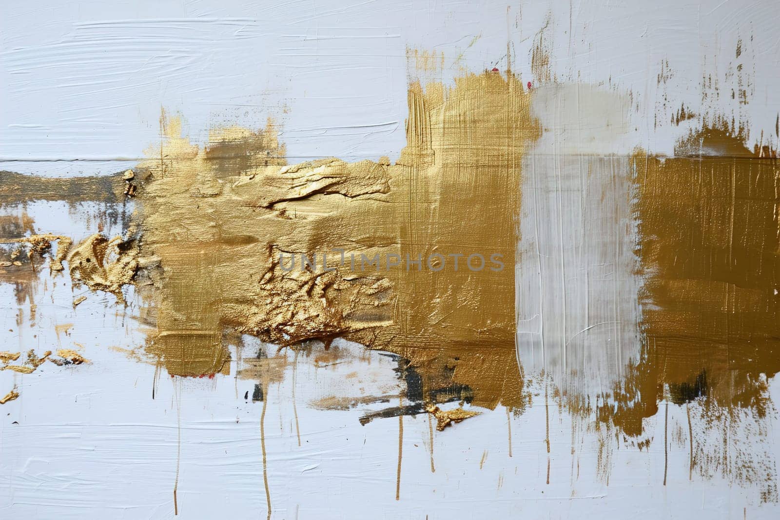 Rich golden textures against a white backdrop create a luxurious abstract painting, with thick impasto techniques offering depth and sophistication suitable for modern print and covers. Generative AI