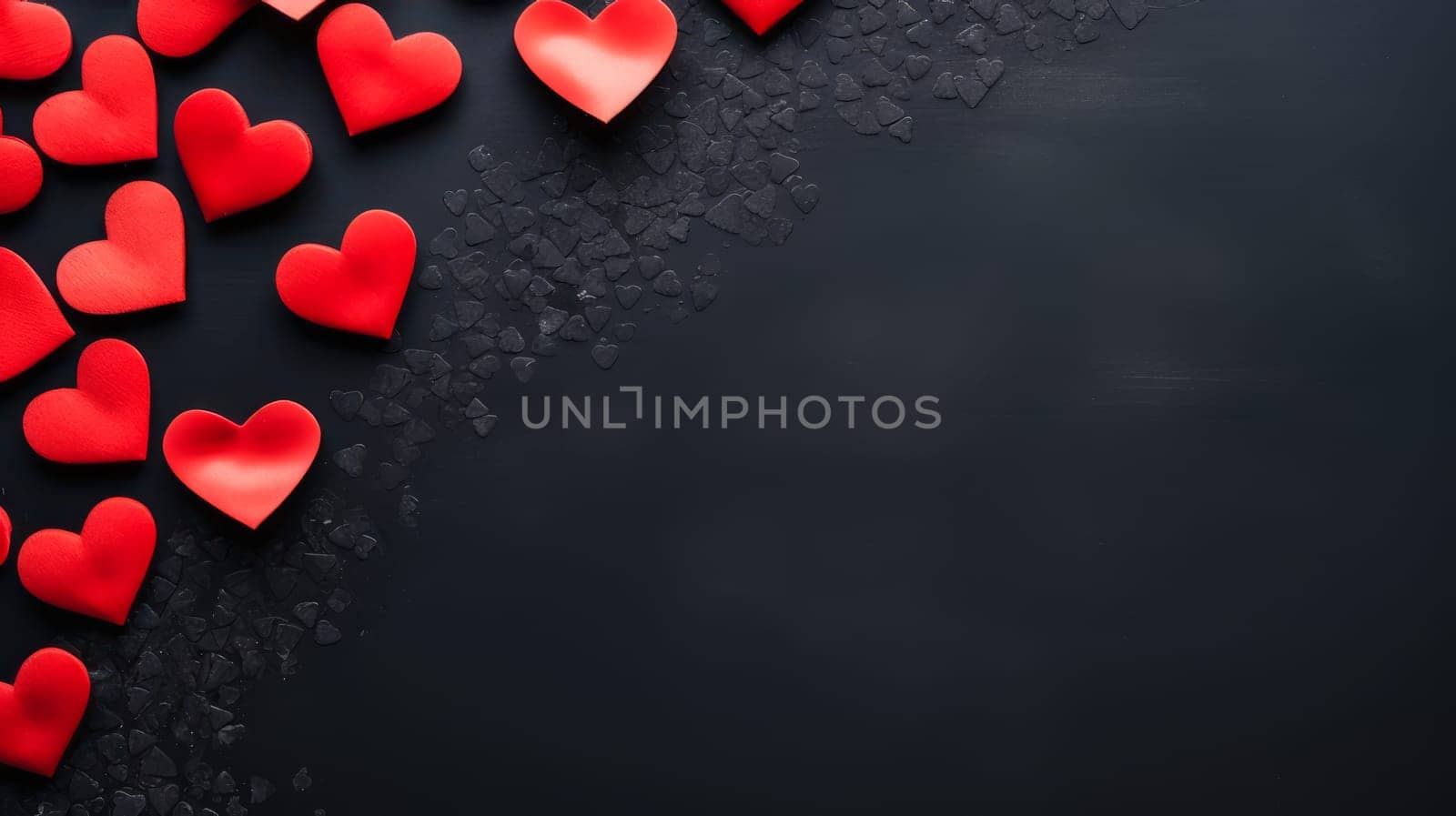 Red hearts on dark background, banner, holiday. by Alla_Yurtayeva