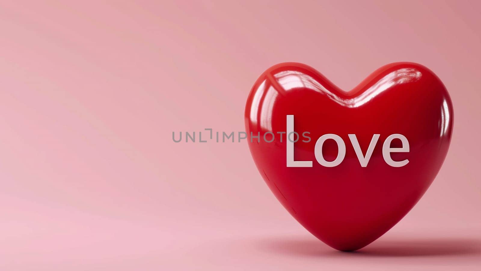 Red heart with the text Love on pink background. It is a symbol of lovers and human health. Valentine's Day. 3D render, computer graphic. by Sneznyj
