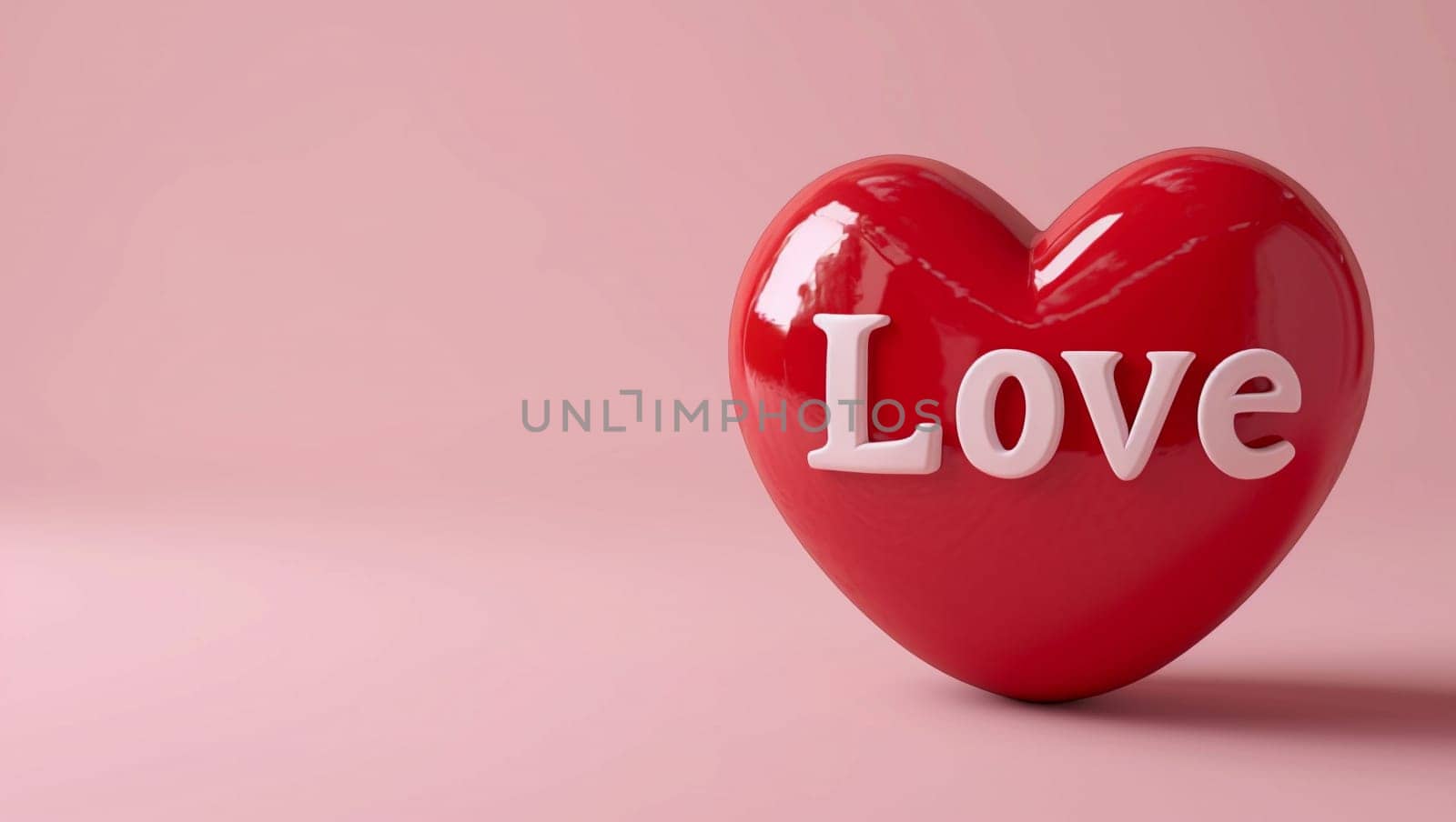Red heart with the text Love on pink background. It is a symbol of lovers and human health. Valentine's Day. 3D render, computer graphic. by Sneznyj