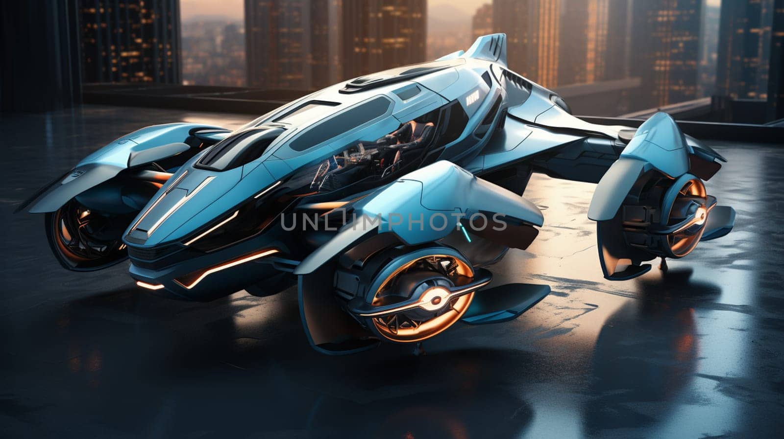 futuristic car fast driving in sci fi tunnel, coridor. Concept of future. 3d rendering.