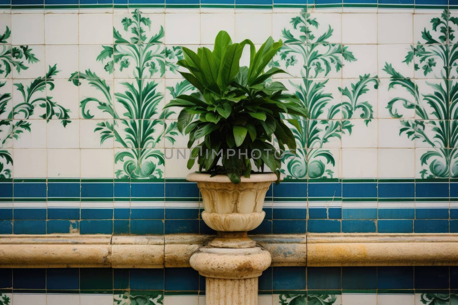 Old tiles of Portugal, detail of a classic ceramic tiles azulejos by Godi