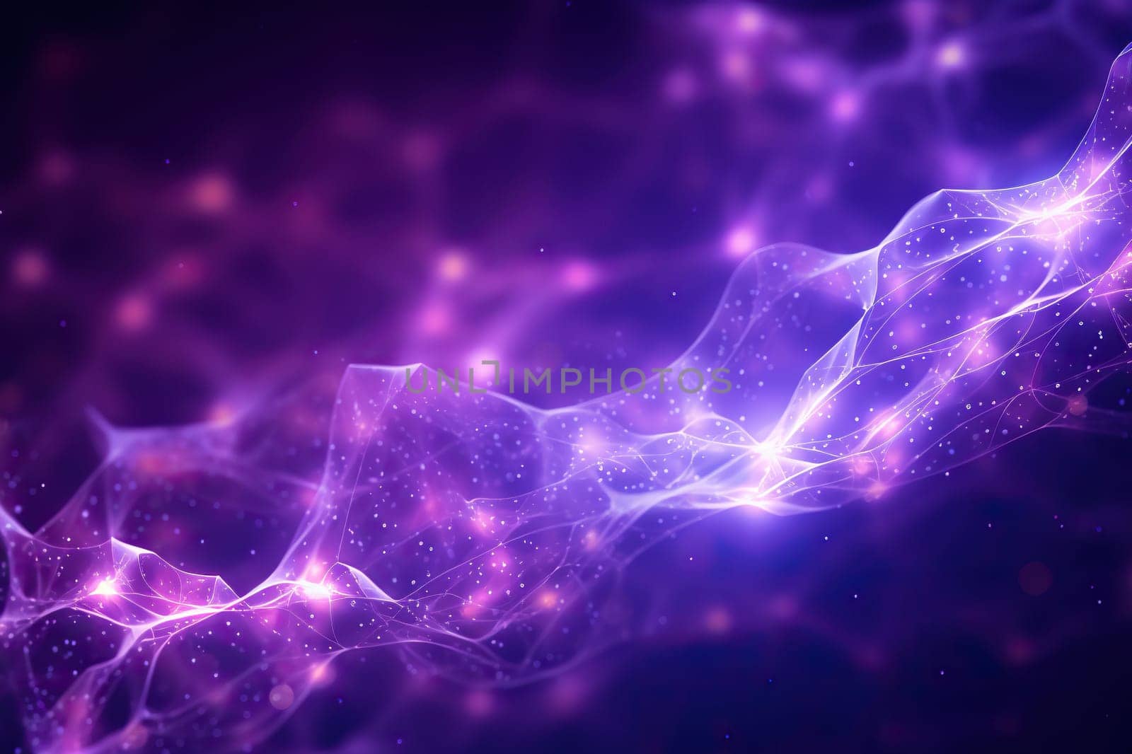 Abstract purple background with molecular structure. Neural connections of the brain. Generated by artificial intelligence by Vovmar
