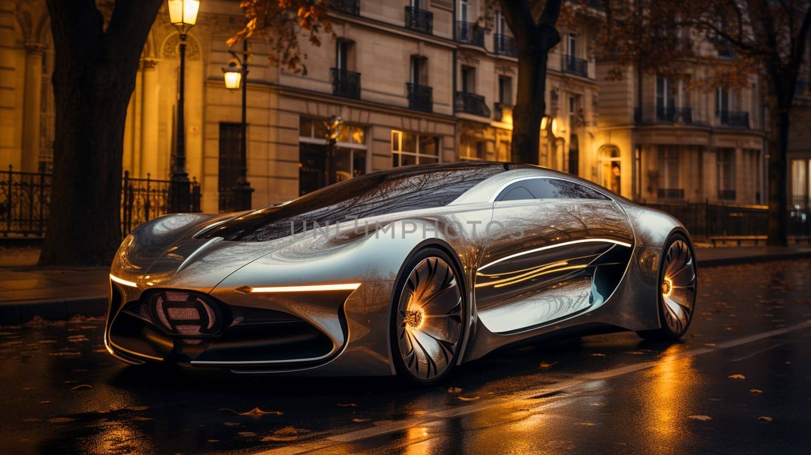 High speed, sports car - futuristic concept (non-existent car design, full generic), side view - 3d illustration, 3d render.