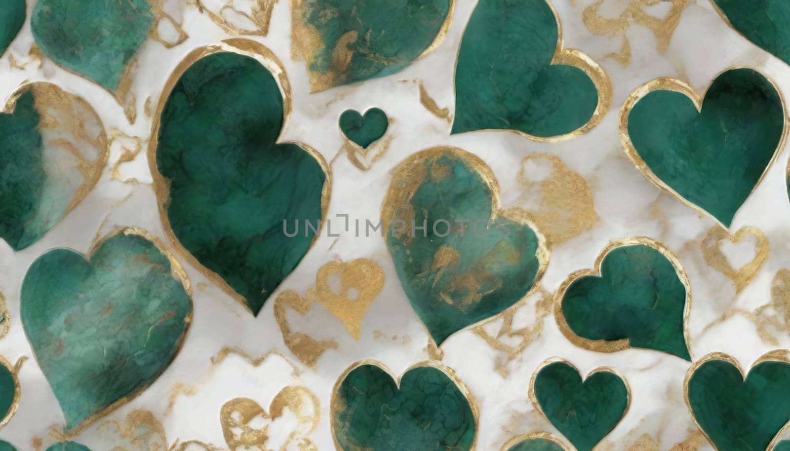 Gold Foil Hearts on Malachite by nkotlyar