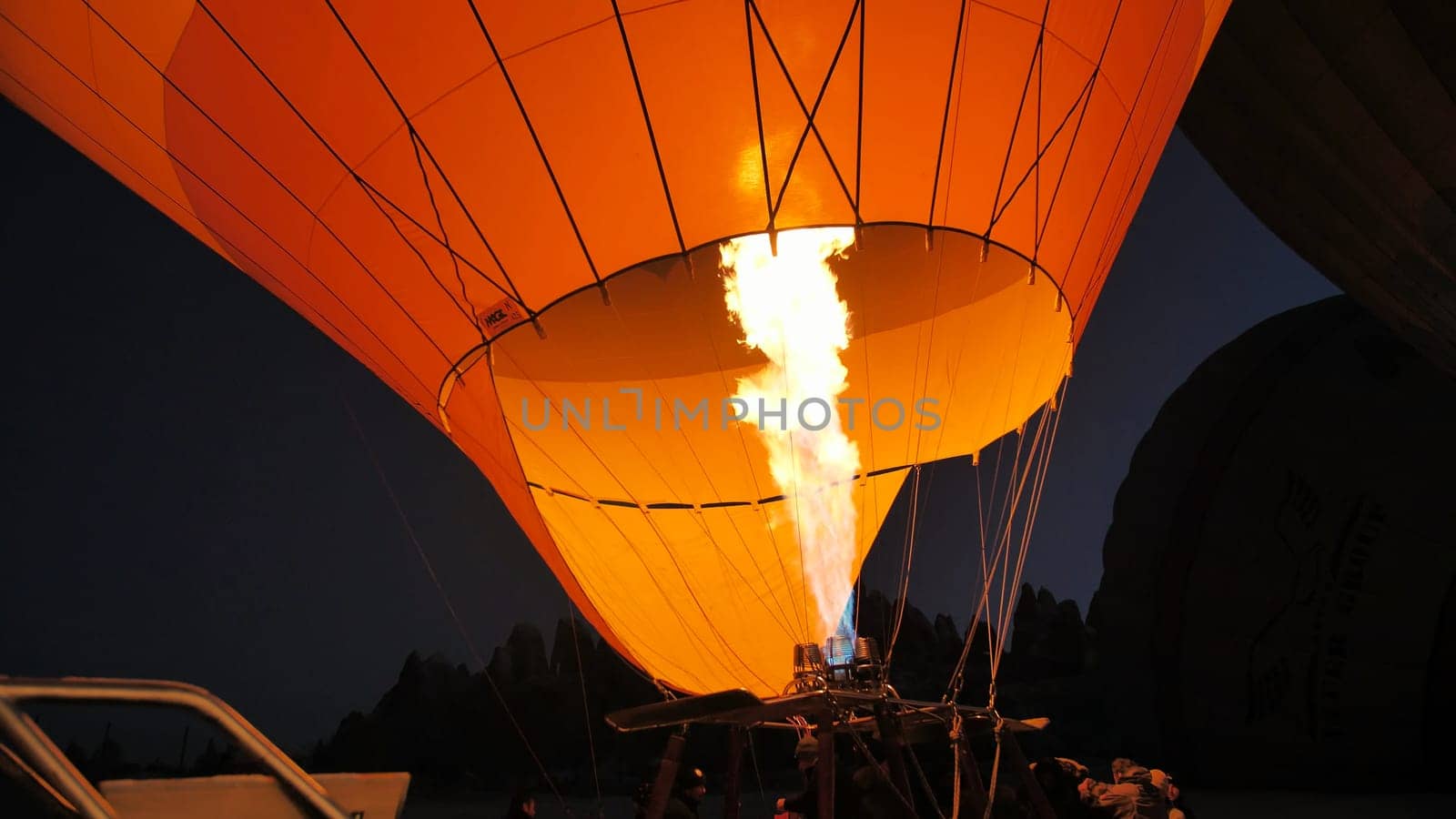 Heating the balloon with fire. Turkey. Cappadocia