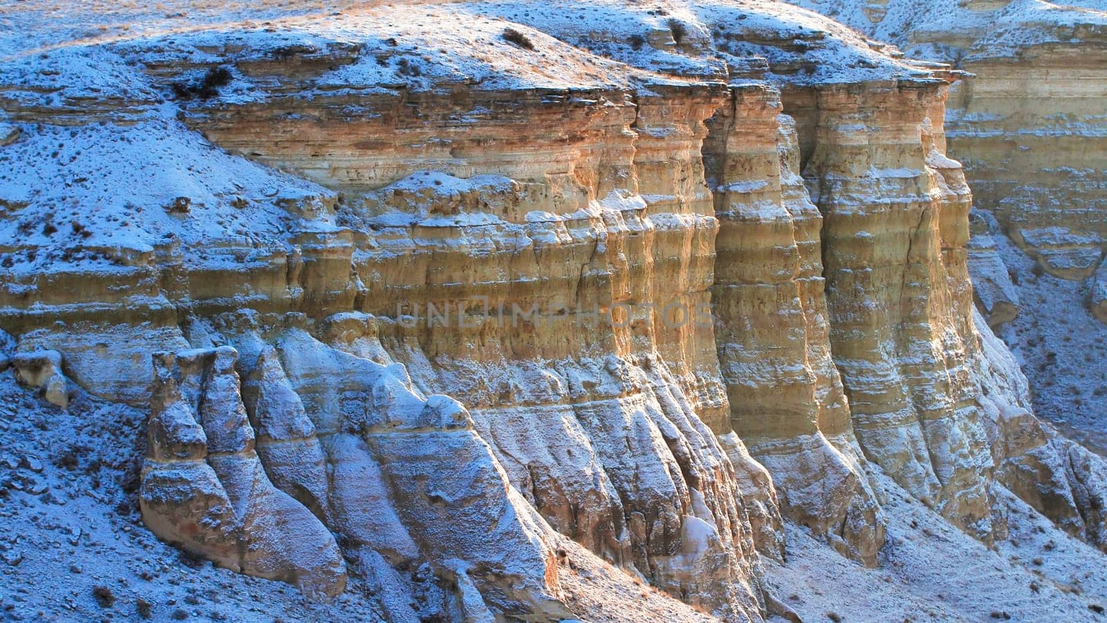 Winter mountain landscape in Cappadocia in Turkey