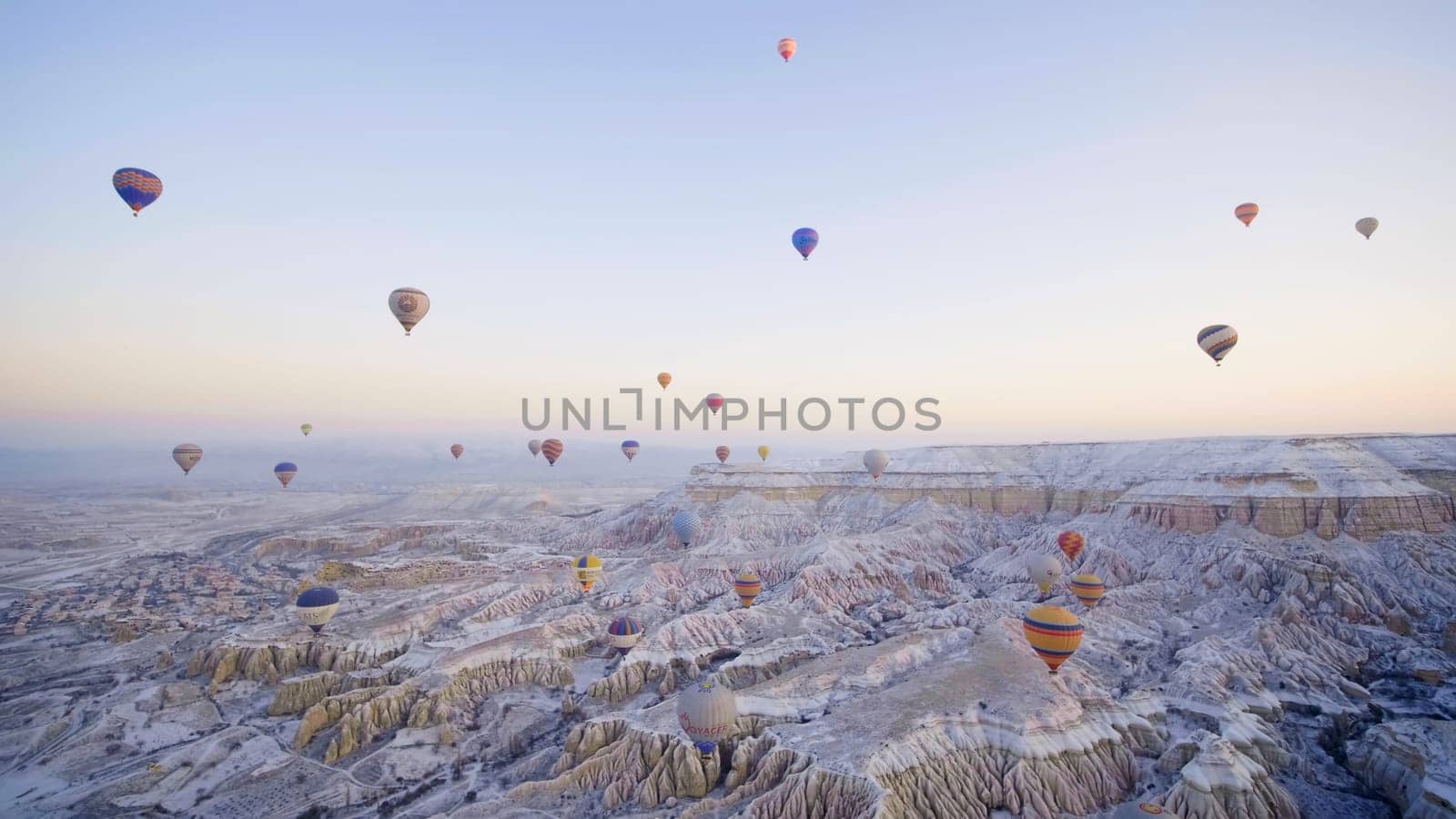 Color balloons in the sunrise sky. Cappadocia, Turkey