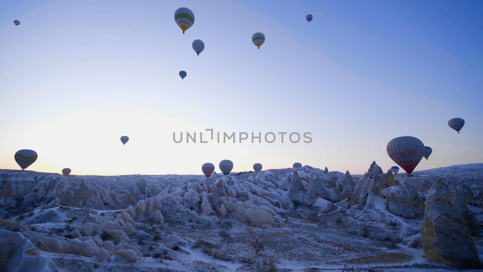 Color balloons in the sunrise sky. Cappadocia, Turkey